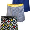 Joe Boxer Checker Melt Stripes Solid Woven Cotton 3 Pack Boxers(Joe Boxer Checker Melt Stripes Solid Woven Cotton 3 Pack Boxers) -Cozy Vibes Store 3pkbl1534 1