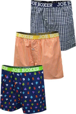 Joe Boxer Blue And Orange Woven Cotton 3 Pack Boxers(Joe Boxer Blue And Orange Woven Cotton 3 Pack Boxers)