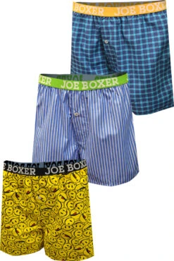 Joe Boxer Yellow Licky And Blue Woven Cotton 3 Pack Boxers(Joe Boxer Yellow Licky And Blue Woven Cotton 3 Pack Boxers)