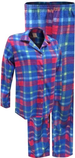 Blue And Pink Plaid Fleece Women's Classic Pajama Set(Blue And Pink Plaid Fleece Womens Classic Pajama Set)