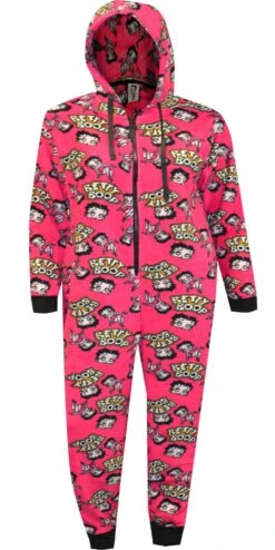 Betty Boop Fuchsia Plush Onesie Hoodie Pajama(Betty Boop Fuchsia Plush Onesie Hoodie Pajama 1)