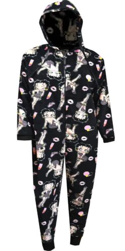 Betty Boop Black Plush Hooded Onesie Pajama(Betty Boop Black Plush Hooded Onesie Pajama)