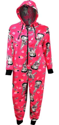 Betty Boop Fuchsia Plus Size Plush Onesie Hoodie Pajama(Betty Boop Fuchsia Plus Size Plush Onesie Hoodie Pajama)