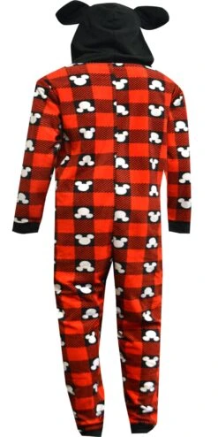 Disney Mickey Mouse Ears Plaid Holiday Women's Hooded Onesie(Disney Mickey Mouse Ears Plaid Holiday Womens Hooded Onesie) -Cozy Vibes Store d1014xbs 2