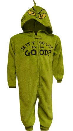 Dr. Seuss Kids Grinch Too Late Hooded One Piece Pajama(Dr Seuss Kids Grinch Too Late Hooded One Piece Pajama)