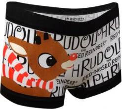 Rudolph The Red-Nosed Reindeer Black And White Boyshort Panty(Rudolph The Red Nosed Reindeer Black And White Boyshort Panty)