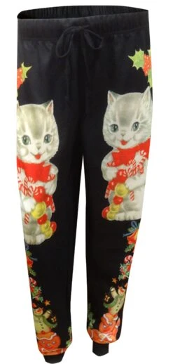 Cat Lovers Candy Cane Kitty Jogger Lounge Pants(Cat Lovers Christmas Jogger Lounge Pants)