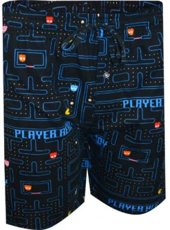 Pacman And Ghosts Player Ready Black Lounge Shorts(Pacman And Ghosts Player Ready Black Lounge Shorts)