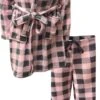 Soft Pink And Gray Buffalo Plaid Print Plush Robe And Loungepant Set(Soft Pink And Gray Buffalo Plaid Print Plush Robe And Loungepant Set) 1 Soft Pink And Gray Buffalo Plaid Print Plush Robe And Loungepant Set(Soft Pink And Gray Buffalo Plaid Print Plush Robe And Loungepant Set) -Cozy Vibes Store tp4320p 1