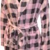 Soft Pink And Gray Buffalo Plaid Print Plush Robe(Soft Pink And Gray Buffalo Plaid Print Plush Robe) -Cozy Vibes Store tp460p 1