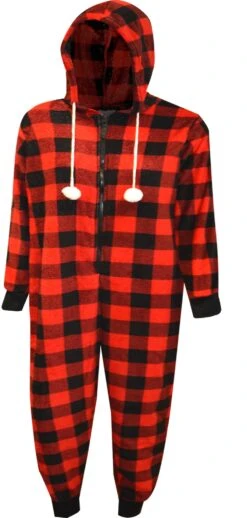 Red And Black Buffalo Plaid Print Hooded Onesie(Red And Black Buffalo Plaid Print Hooded Onesie)