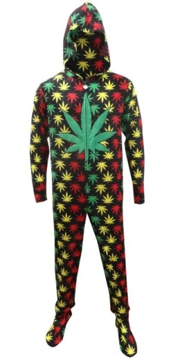 Rasta Ganja Weed Leaf Footie One Piece Pajamas With Hood(Rasta Ganja Weed Leaf Footie One Piece Pajamas With Hood) -Cozy Vibes Store ub001859 1 733dc8db 4301 4783 915c b35957b628db