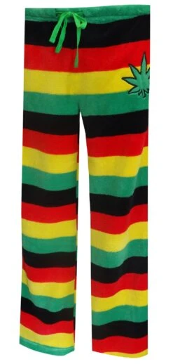 Weedman Ganja Pot Leaf Rasta Stripe Plush Loungepants(Weedman Ganja Pot Leaf Rasta Stripe Plush Loungepants)