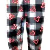 Candy Cane Hearts Buffalo Plaid Cuffed Sleep Pants(Candy Cane Hearts Buffalo Plaid Cuffed Sleep Pants)