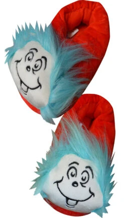 Dr Seuss Thing 1 And Thing 2 Kids Plush Slippers(Dr Seuss Thing 1 And Thing 2 Kids Plush Slippers)