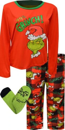 Dr. Seuss 99% Grinch Ladies Plus Size Pajama With Socks(Dr Seuss 99 Grinch Ladies Plus Size Pajama With Socks)